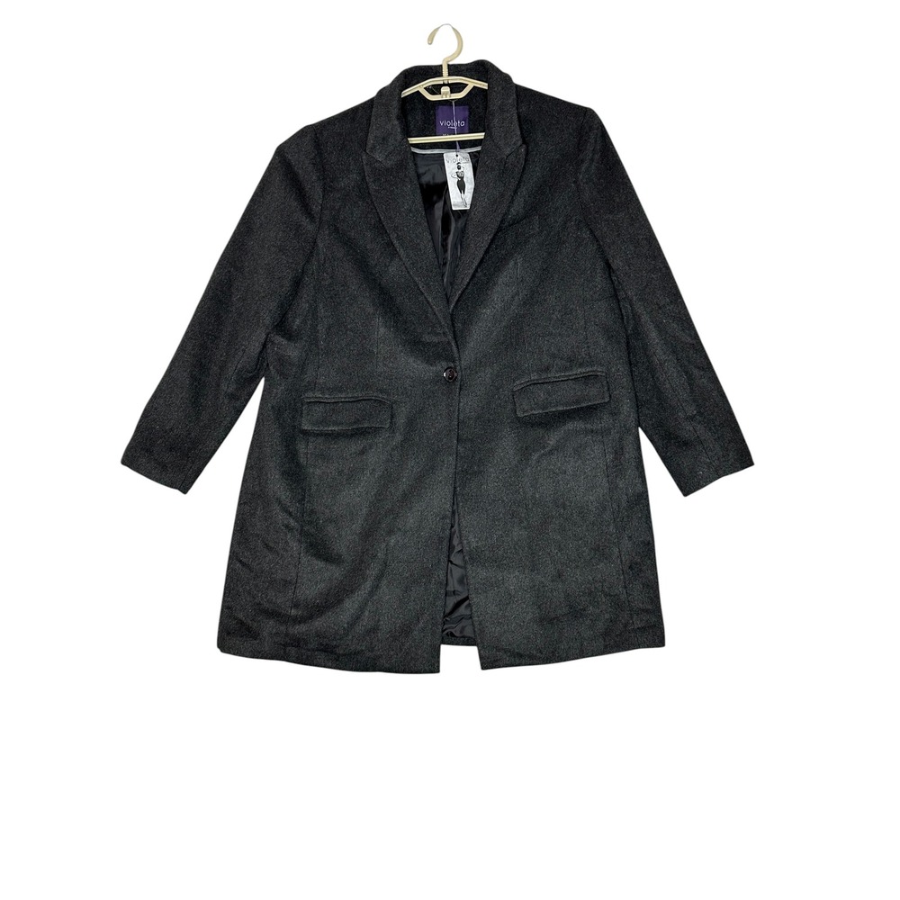 NWT Violeta by Mango Women Charcoal‎ Gray Button Front Coat Large Wool Blend